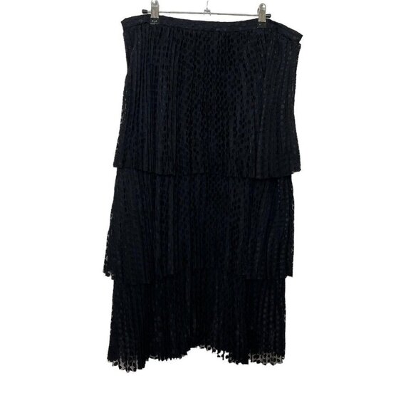 Akris Punto Dot Devore Midi Skirt Black Women’s Size 12 Pleated Tiered - Picture 8 of 13